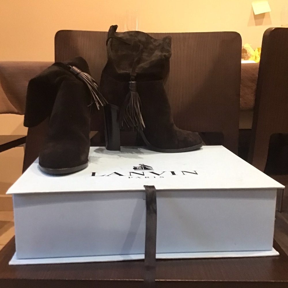 Lanvin Black Suede Heeled Ankle Boots Size 8